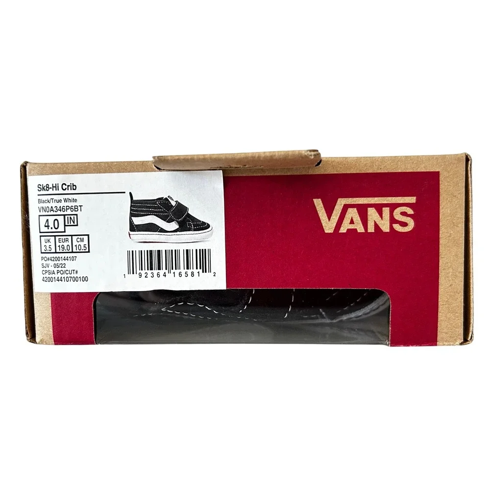 NEW Vans Sk8-Hi Crib Shoes Infant Size 4 Black True White VN0A346P6BT New